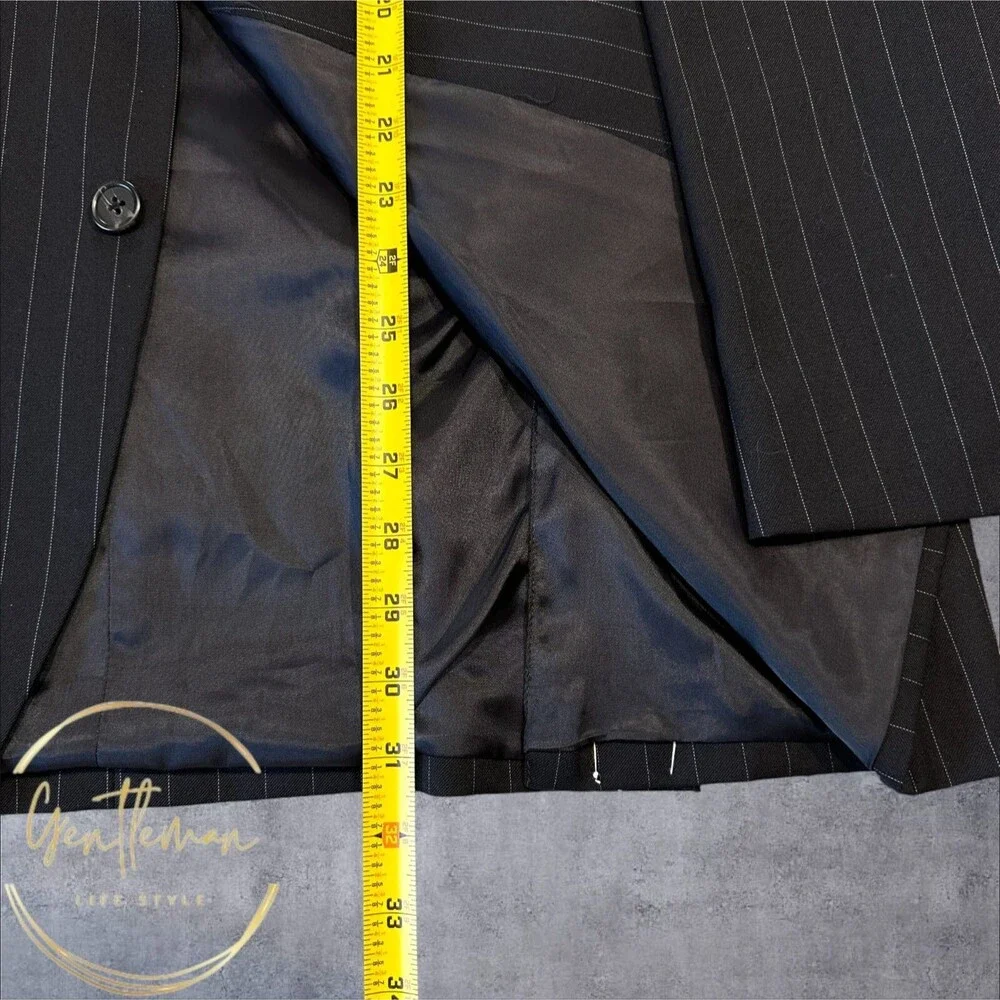 CHAPS Men's 46R Black Wool Striped Blazer Sport Coat Three-Button Jacket Suit